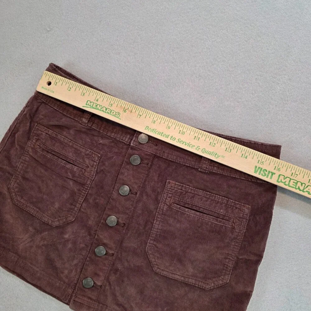 We the Free by Free People Brown Academia Corduroy Mini Skirt Button Front sz 28 - Picture 9 of 10